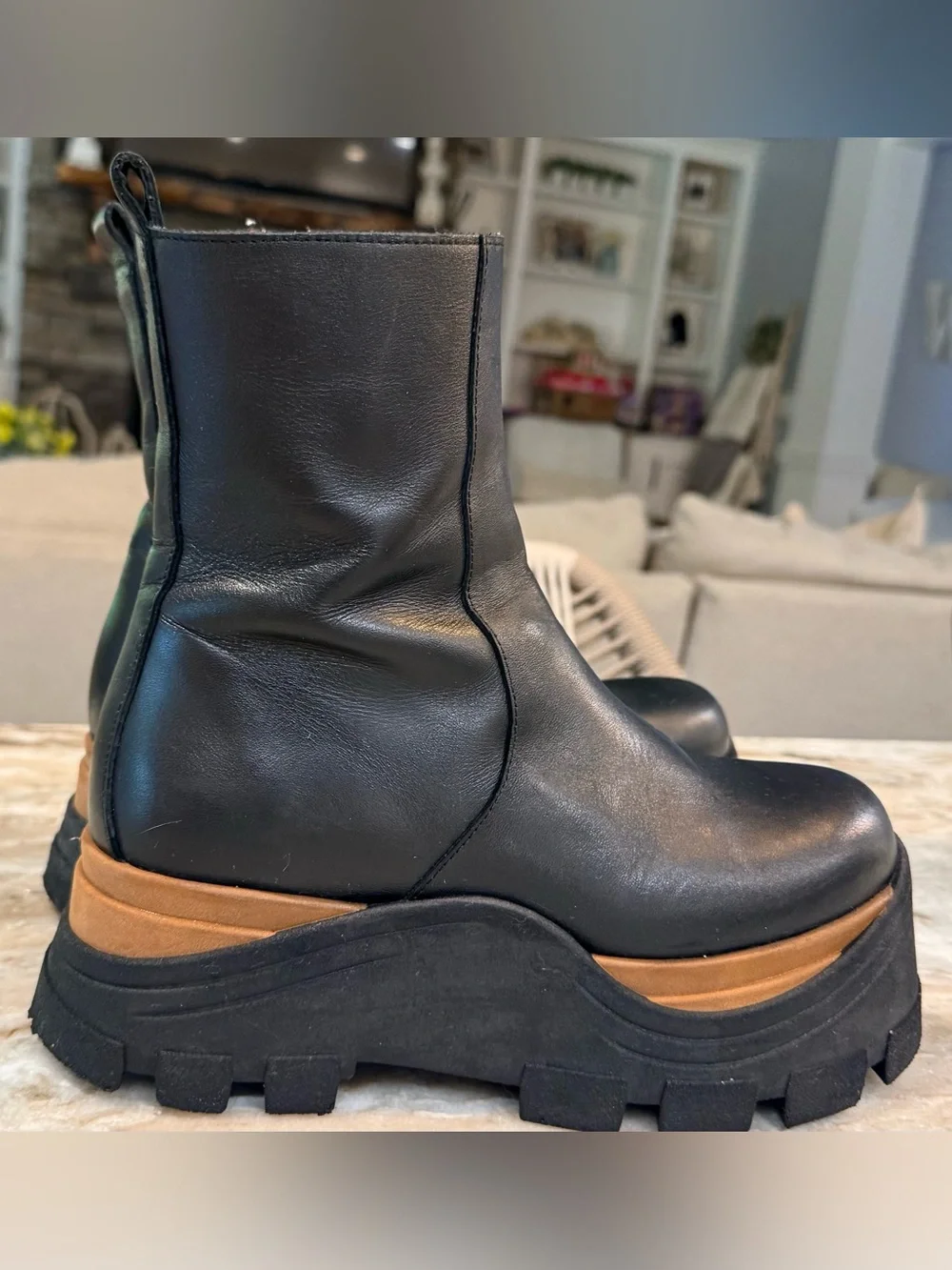 Women’s ALOHAS Sapphire Nutty black leather chunky ankle boots- Size 38